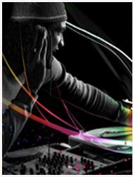 DJ mixing equipment with neon lights